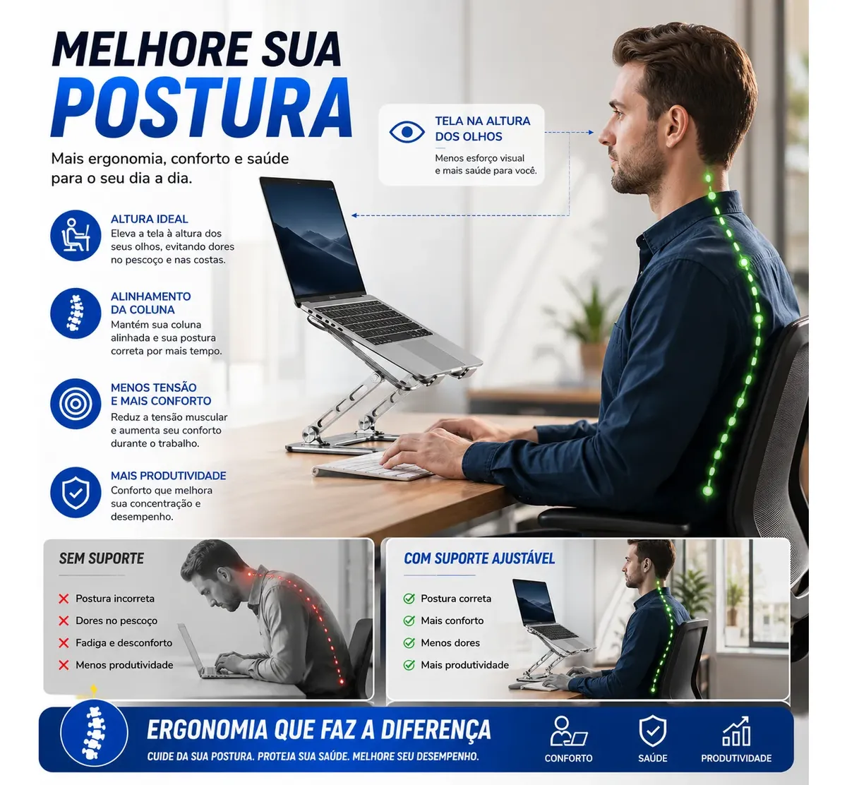 Suporte Para Notebook Em Metal Ajustável Ergonômico Dobrável - Imagem 7