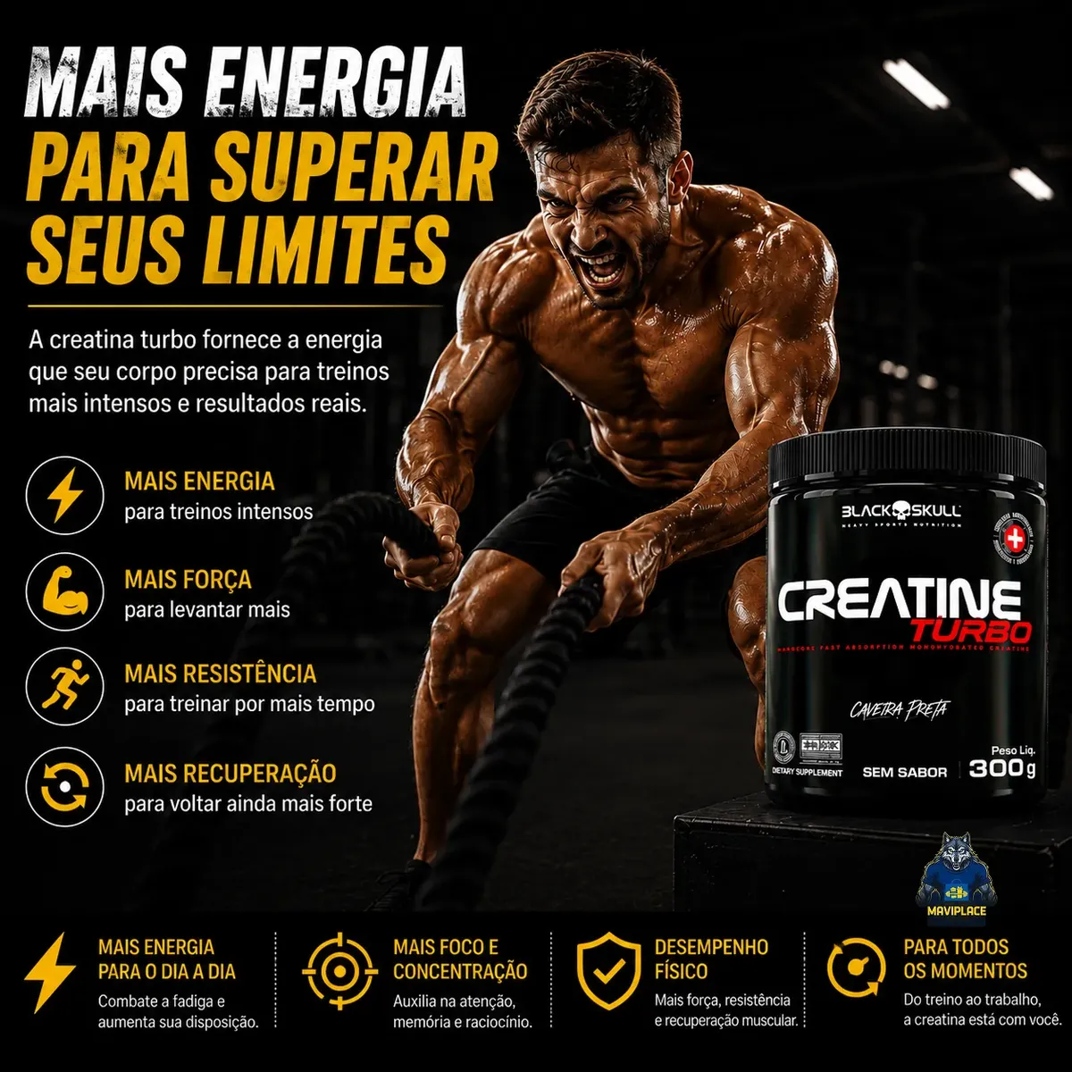 Creatina em Pó Black Skull Turbo Sem Sabor 300g - Imagem 2