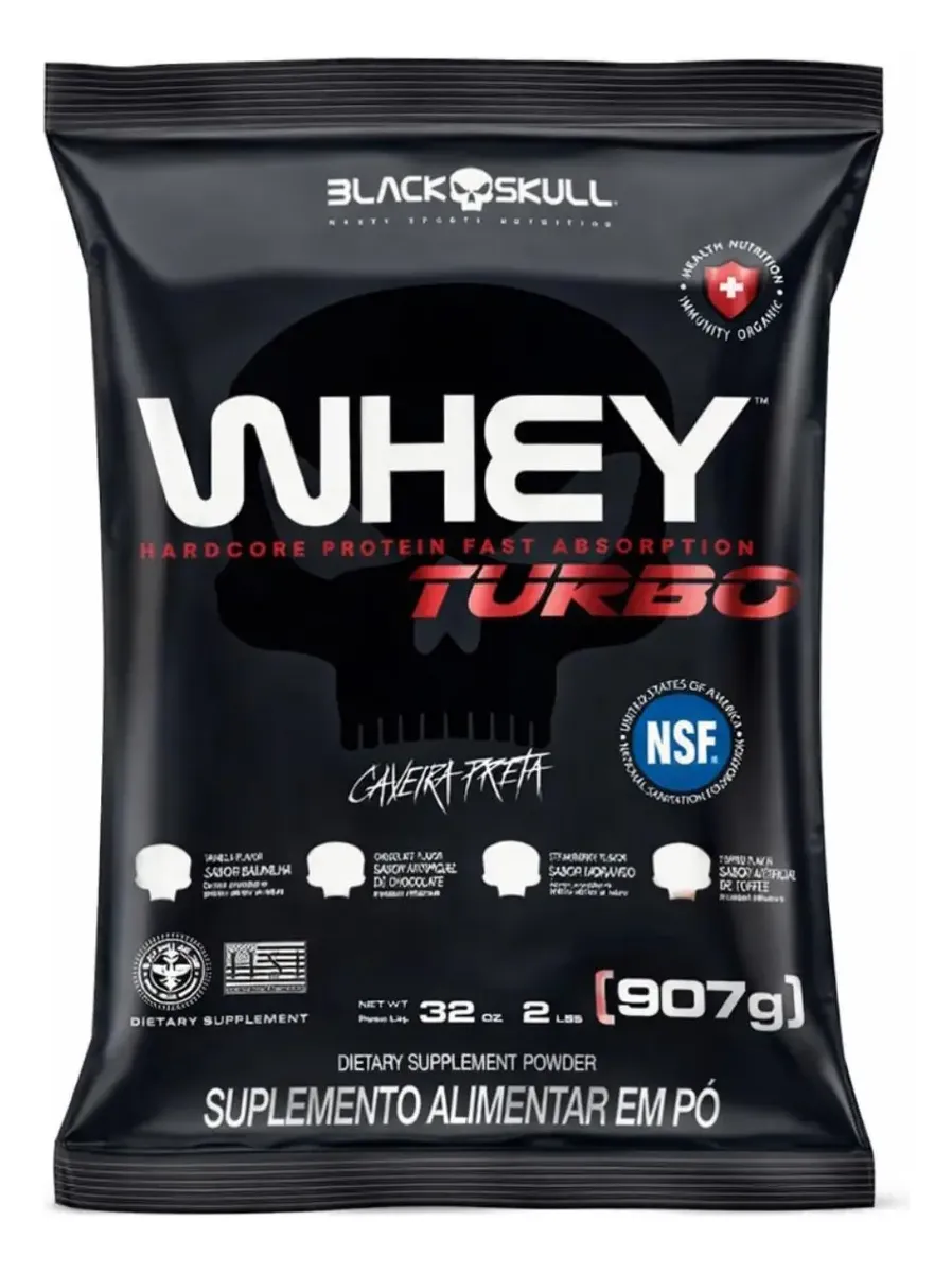 Whey Protein Black Skull Turbo Caveira Preta Refil 907g