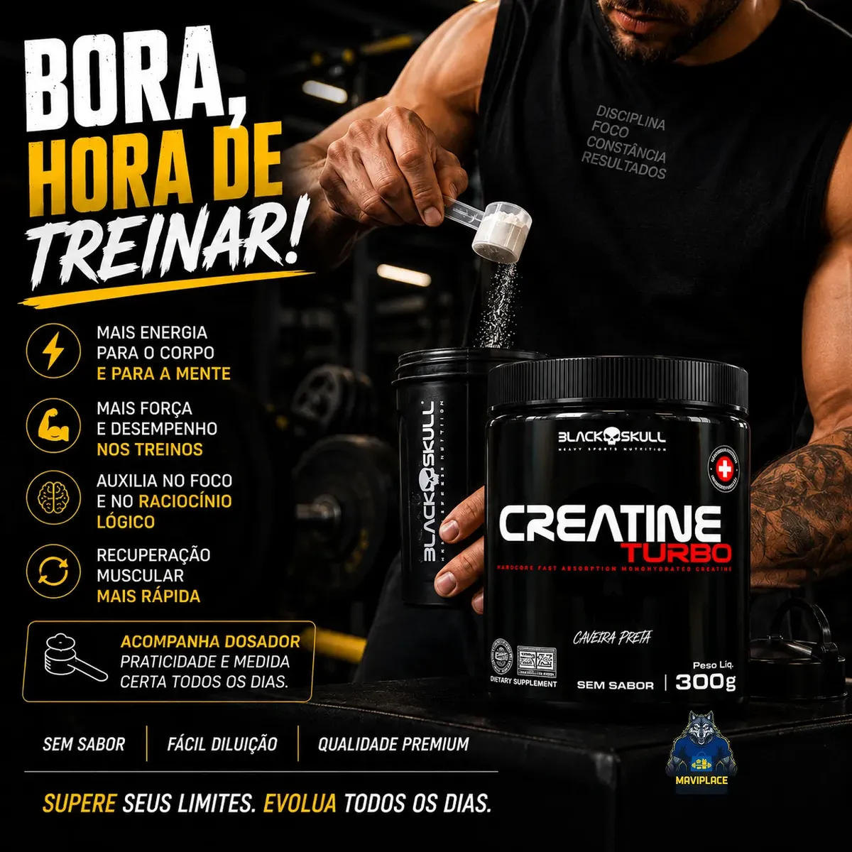 Creatina em Pó Black Skull Turbo Sem Sabor 300g - Imagem 7