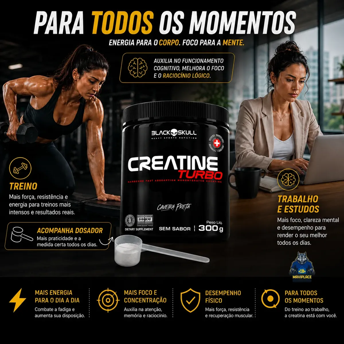Creatina em Pó Black Skull Turbo Sem Sabor 300g - Imagem 4