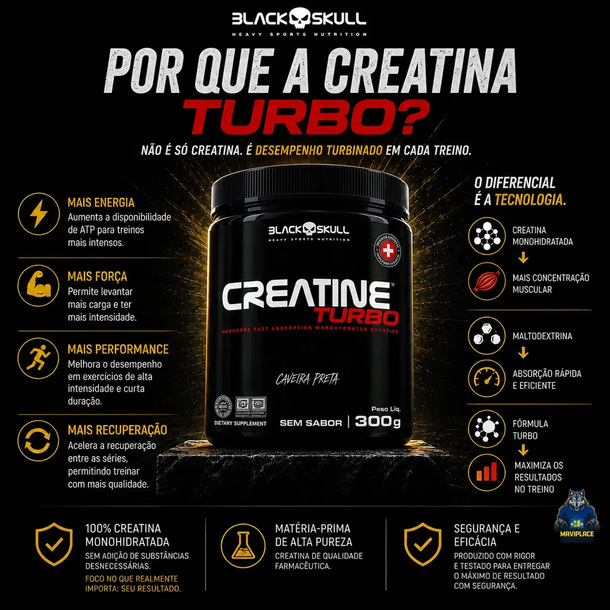 Creatina em Pó Black Skull Turbo Sem Sabor 300g - Imagem 5