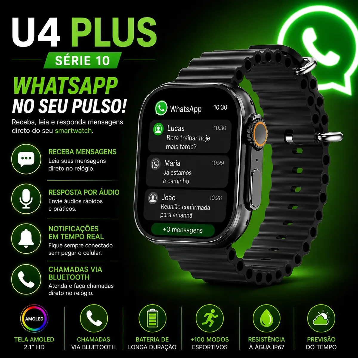 Relógio Smartwatch Ultra 4 Plus Whatsapp Chatgpt Nfc - Imagem 9