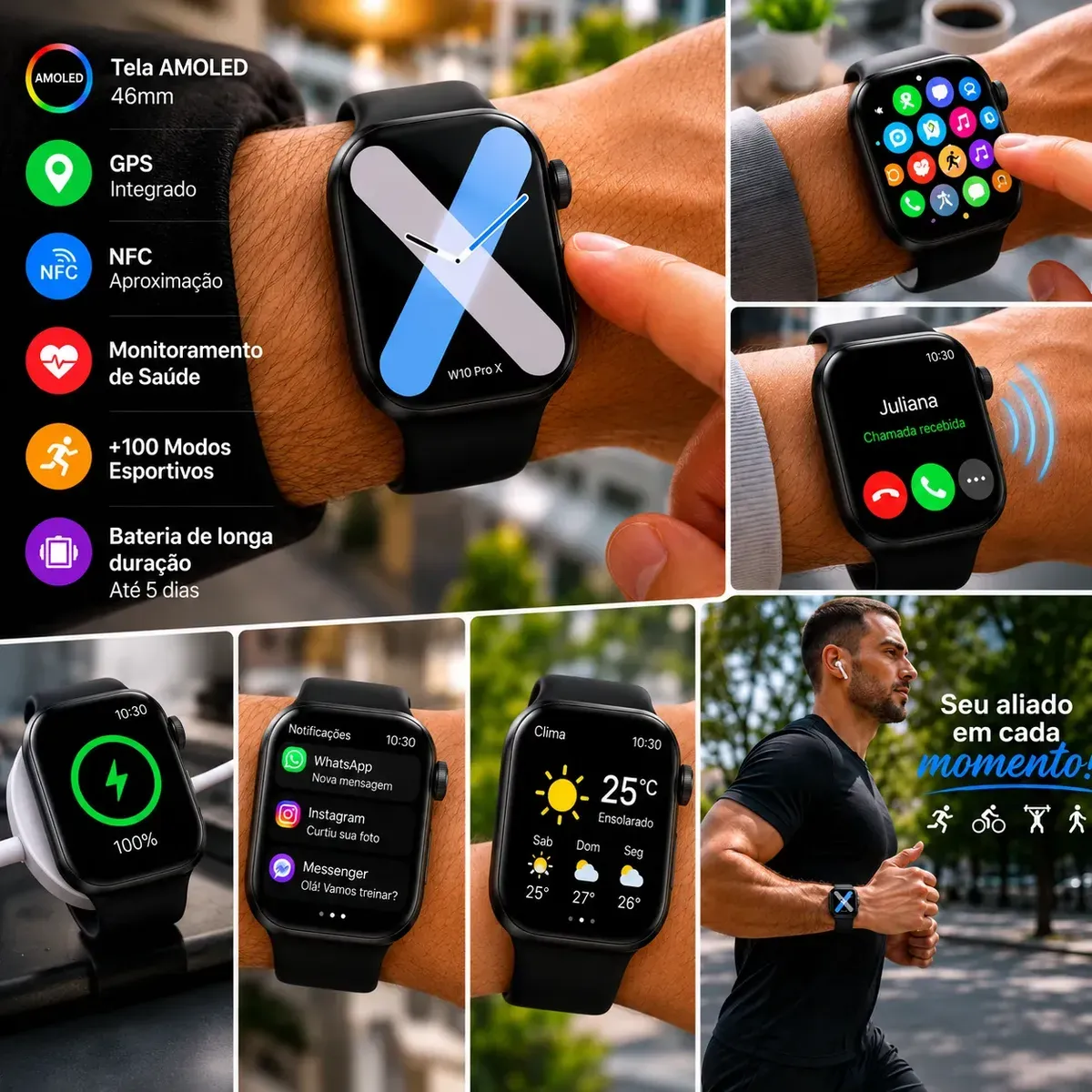Smartwatch W10 Pro X Série 10 Amoled Gps Nfc 46mm - Imagem 2