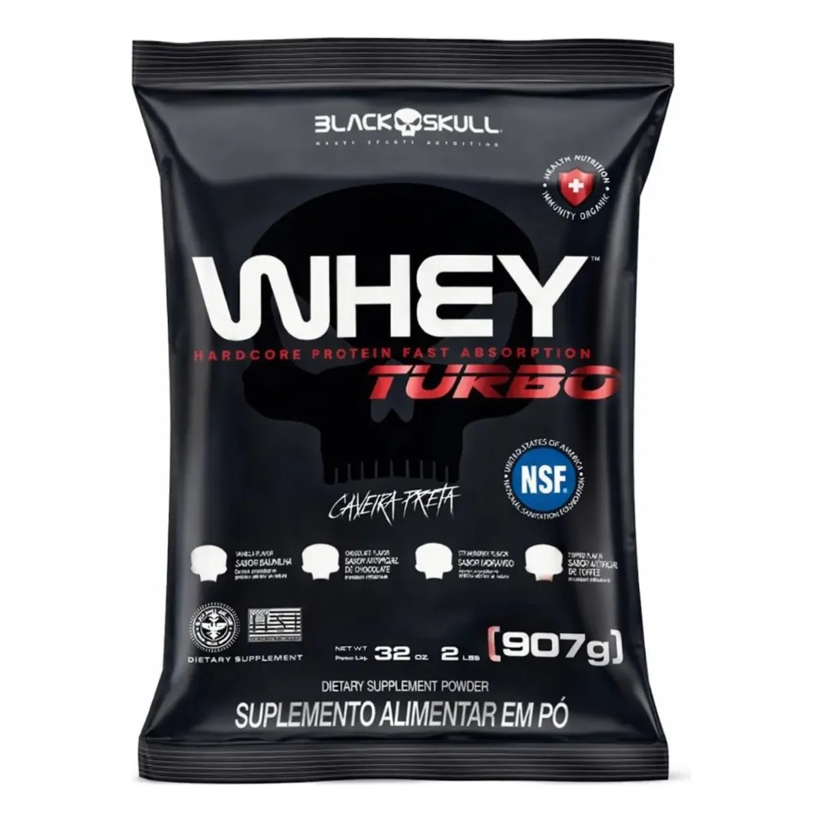 Whey Protein Black Skull Turbo Caveira Preta Refil 907g