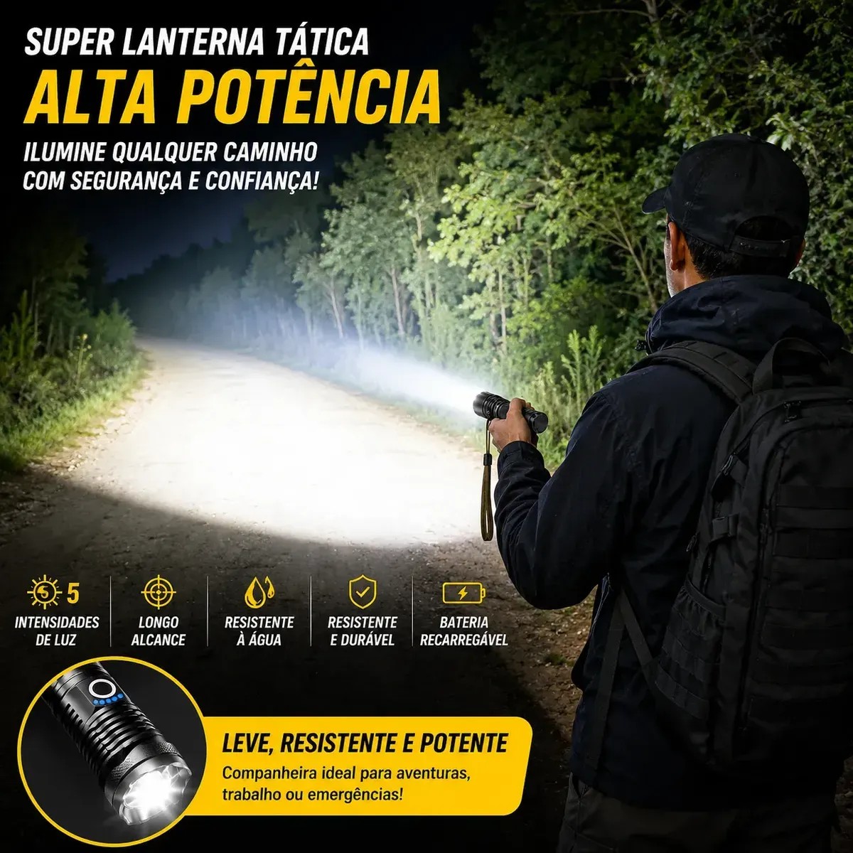 Lanterna Tática Militar LED Recarregável USB Alta Potência - Imagem 2