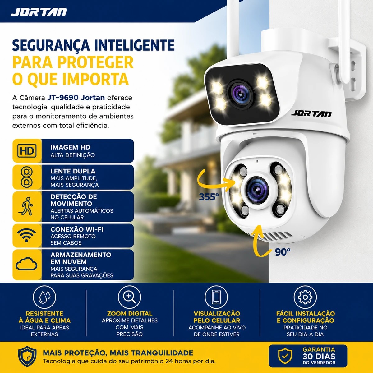 Câmera Segurança Externa Jortan Wi-Fi Lente Dupla Auto Tracking - Imagem 3