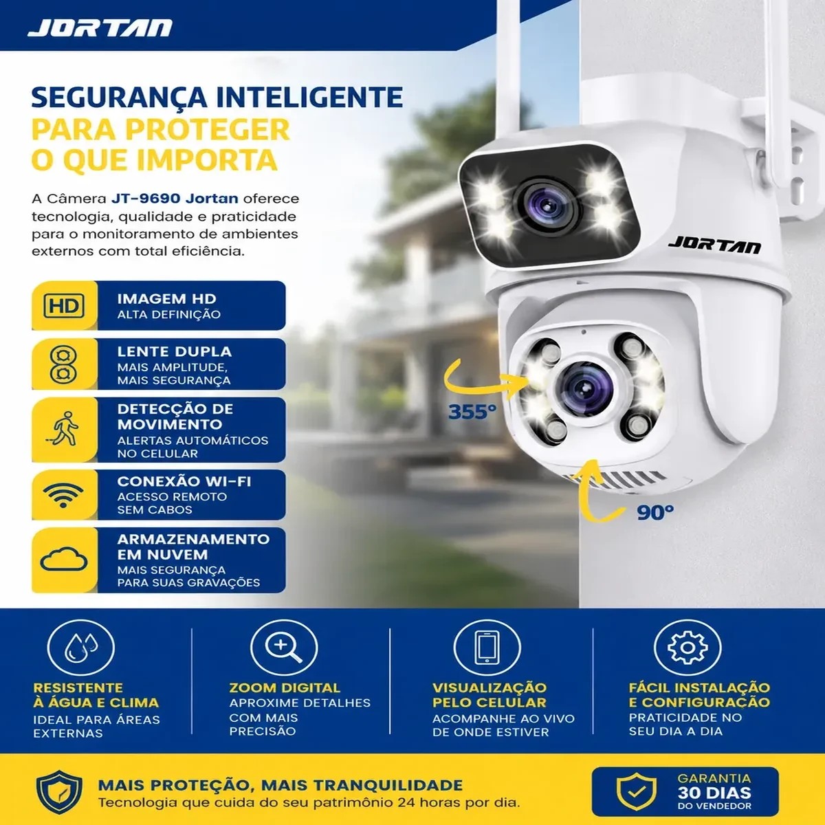 Câmera Segurança Externa Jortan Wi-Fi Lente Dupla Auto Tracking - Imagem 7