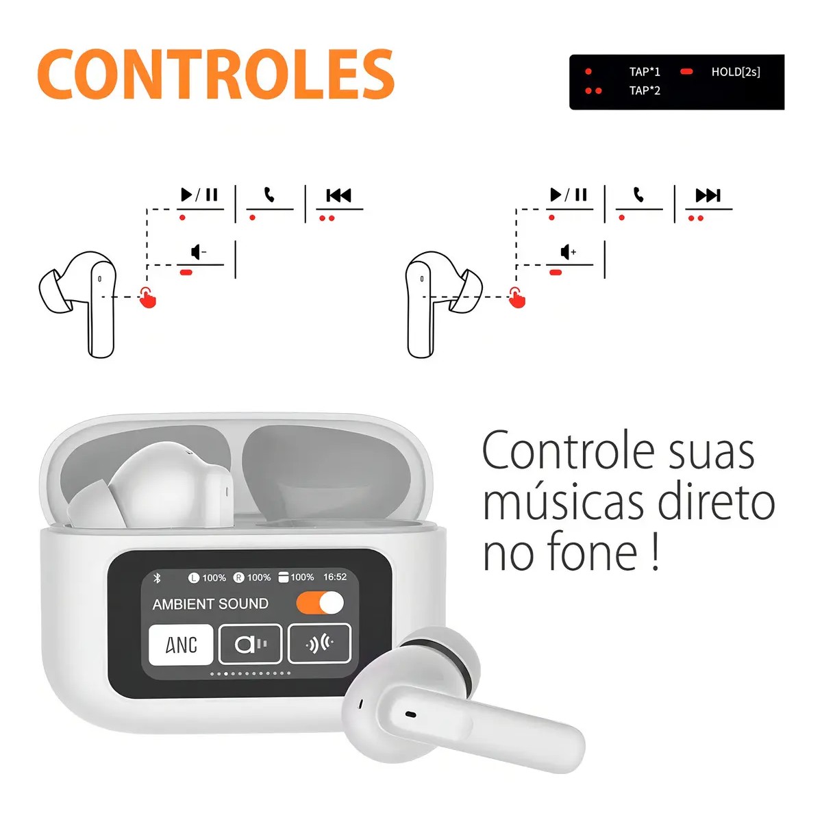 Fone de Ouvido Altomex A607 PRO Max Bluetooth com Tela e ANC - Imagem 6