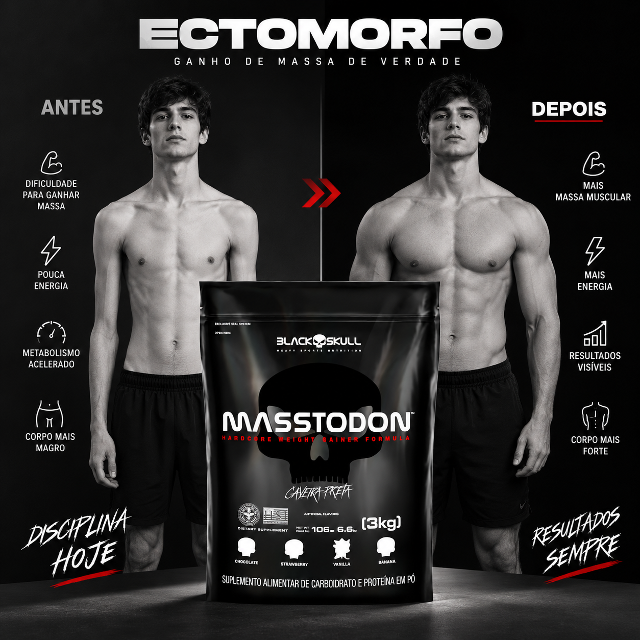 MassTodon 3kg Black Skull Hardcore Weight Gainer Hipercalórico - ganho de massa - Imagem 2
